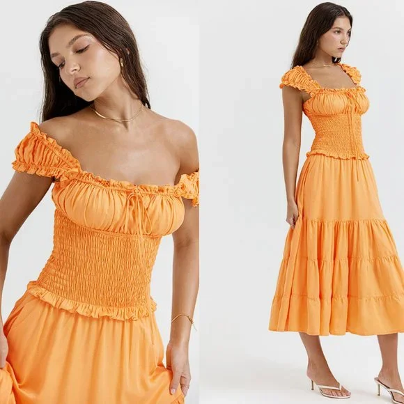 House of CB 'Phedra' Tangerine Shirred Maxi Sundress NWOT - Picture 3 of 10